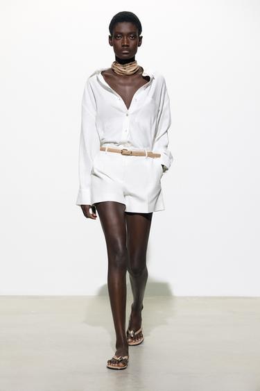Zara BELTED SHORTS WITH DARTS - White