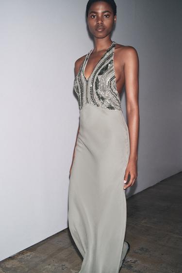 Zara 刺繡長版連身裙 - 灰色 - 圖片 0