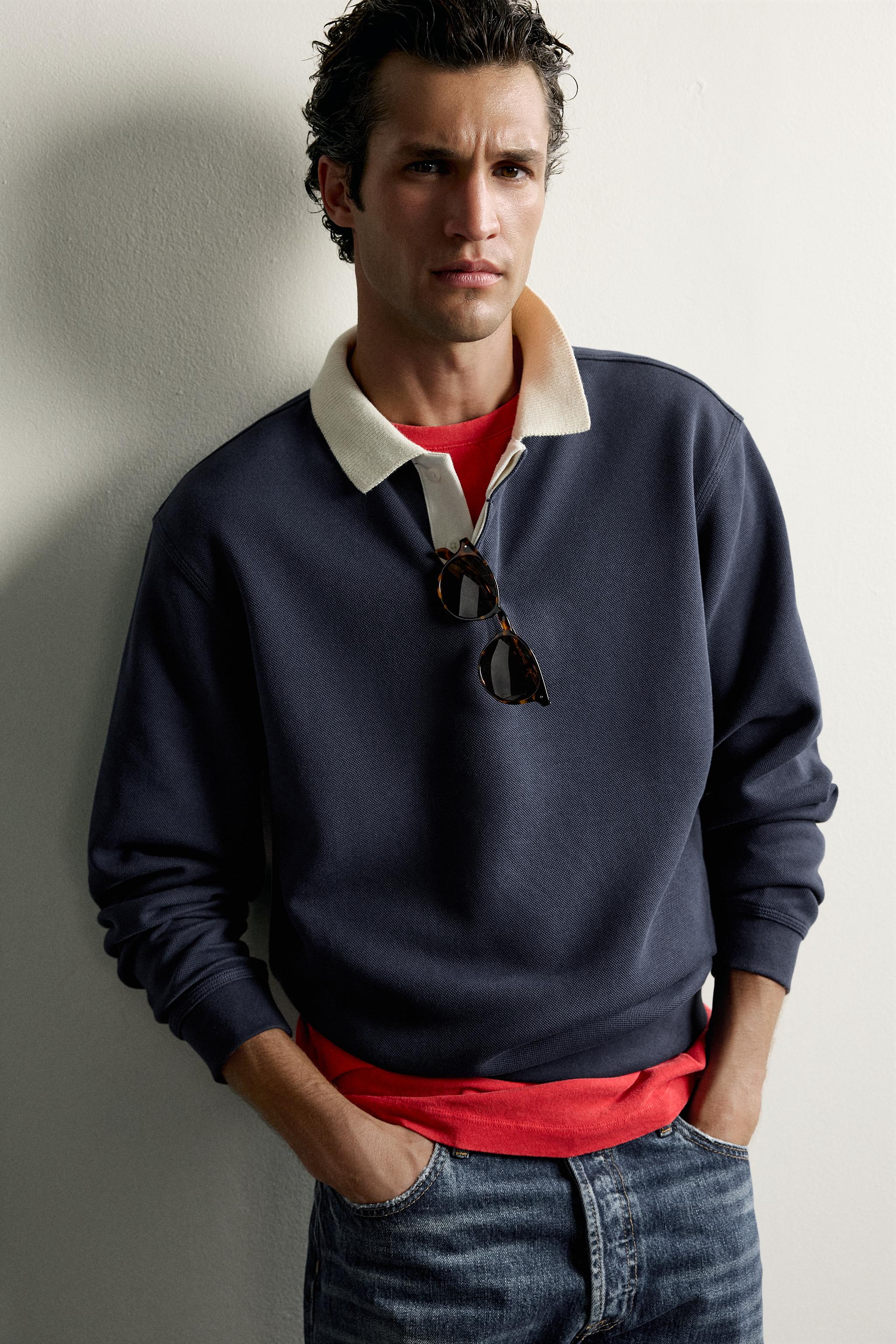 Zara ÇİZGİLİ DOKULU RELAXED FIT POLO T-SHIRT görsel 5