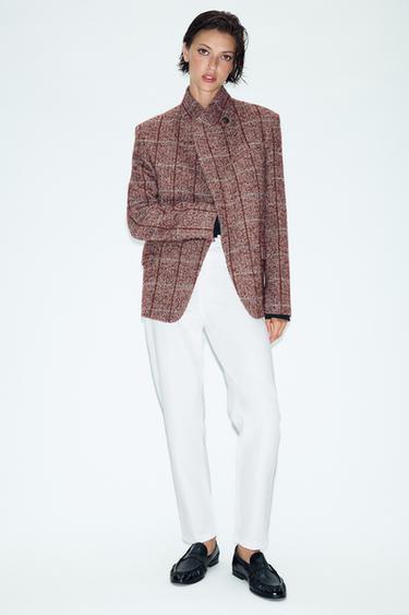 BLAZER CRUZADA CUADROS ZW COLLECTION - BURDEOS de Zara - Imagen 0