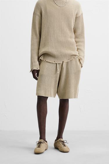 RIBBED RELAXED FIT BERMUDA SHORTS - Beige by Zara - Image 1