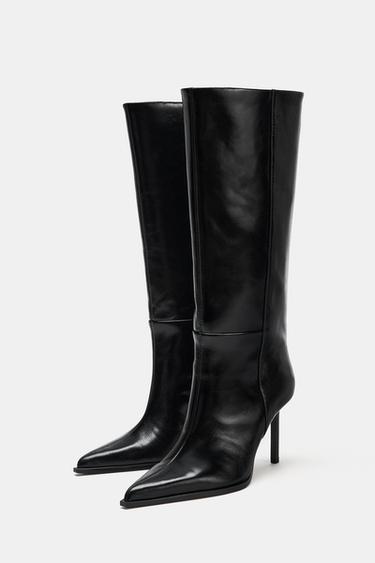 BOTTES À TALONS EN CUIR - Noir de Zara - Image 4