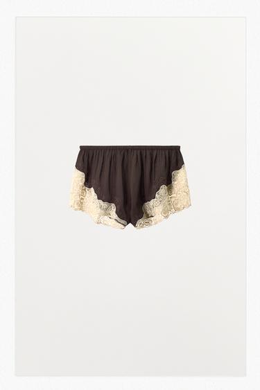 100% VISCOSE SHORTS WITH LACE AND BEADS - Dark brown by Zara