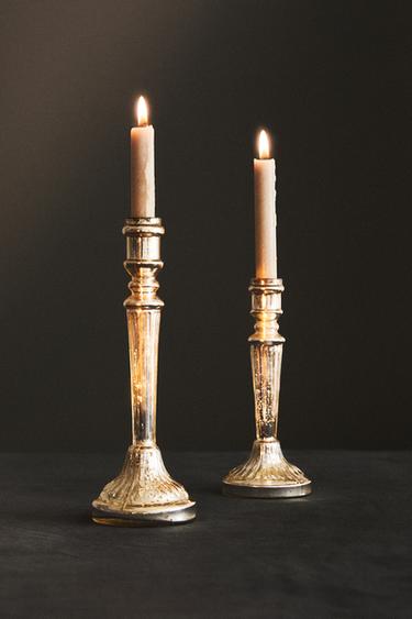 ANTIQUE FINISH GLASS CHRISTMAS CANDLESTICK - Gold by Zara - Image 4