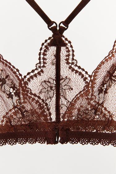 BRALETTE TRIANGLE EN DENTELLE À FLEURS - Marron de Zara - Image 6