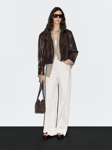 Cazadora biker piel napa - Marrón de Zara