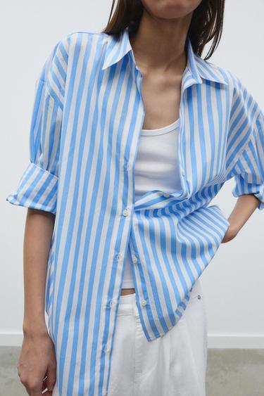 CAMISA POPELÍN RAYAS - Azul / Blanco de Zara