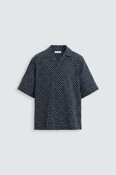 Zara SHIRT WITH CONTRASTING EMBROIDERY - Navy blue
