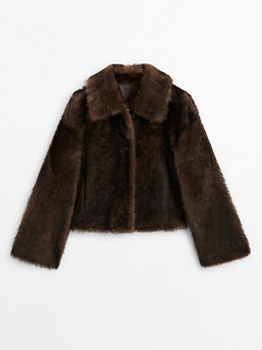 Zara Short natural fur coat - Brown - Image 0