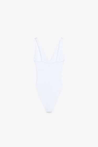 V-NECK BODYSUIT - White by Zara - Image 4