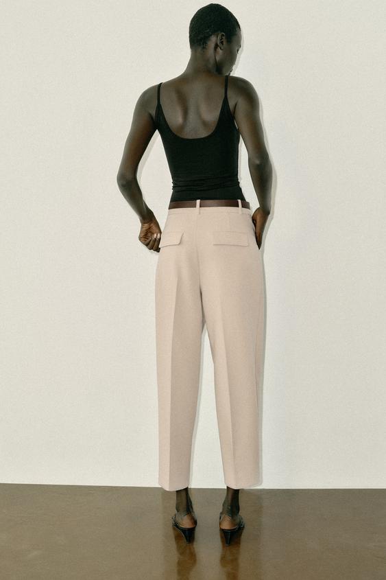 CROPPED TROUSERS WITH BELT - Light camel by Zara - Image 5