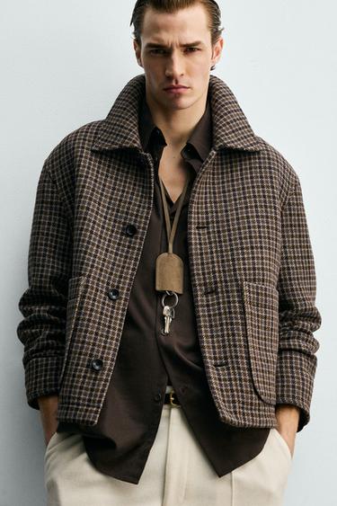 BLOUSON À CARREAUX AVEC POCHES - Marron de Zara - Image 4