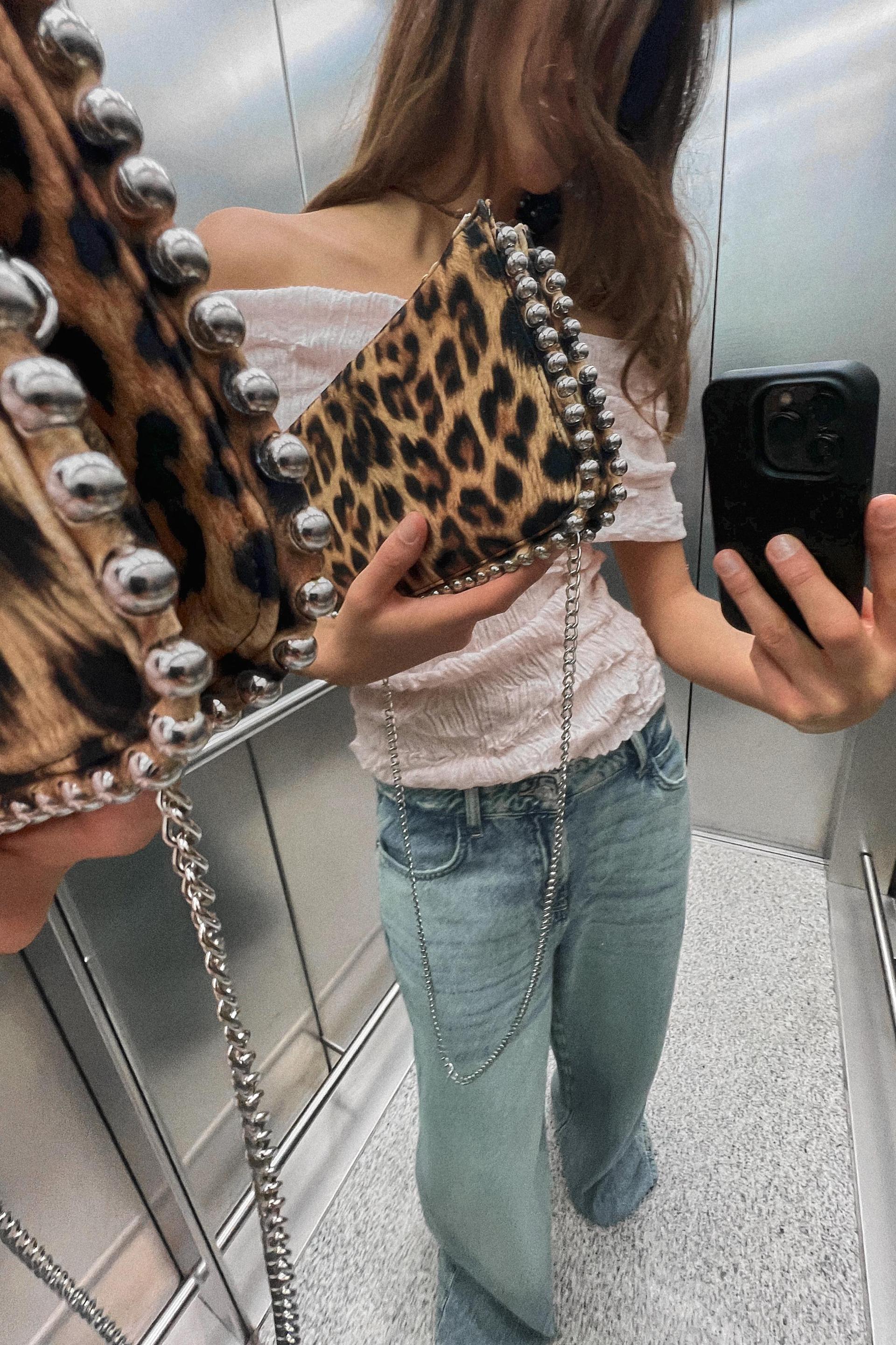 CLUTCH BAG WITH STUDS - Leopard | ZARA New Zealand