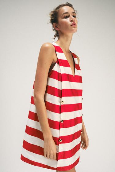 ROBE COURTE À RAYURES - Blanc / Rouge de Zara - Image 2