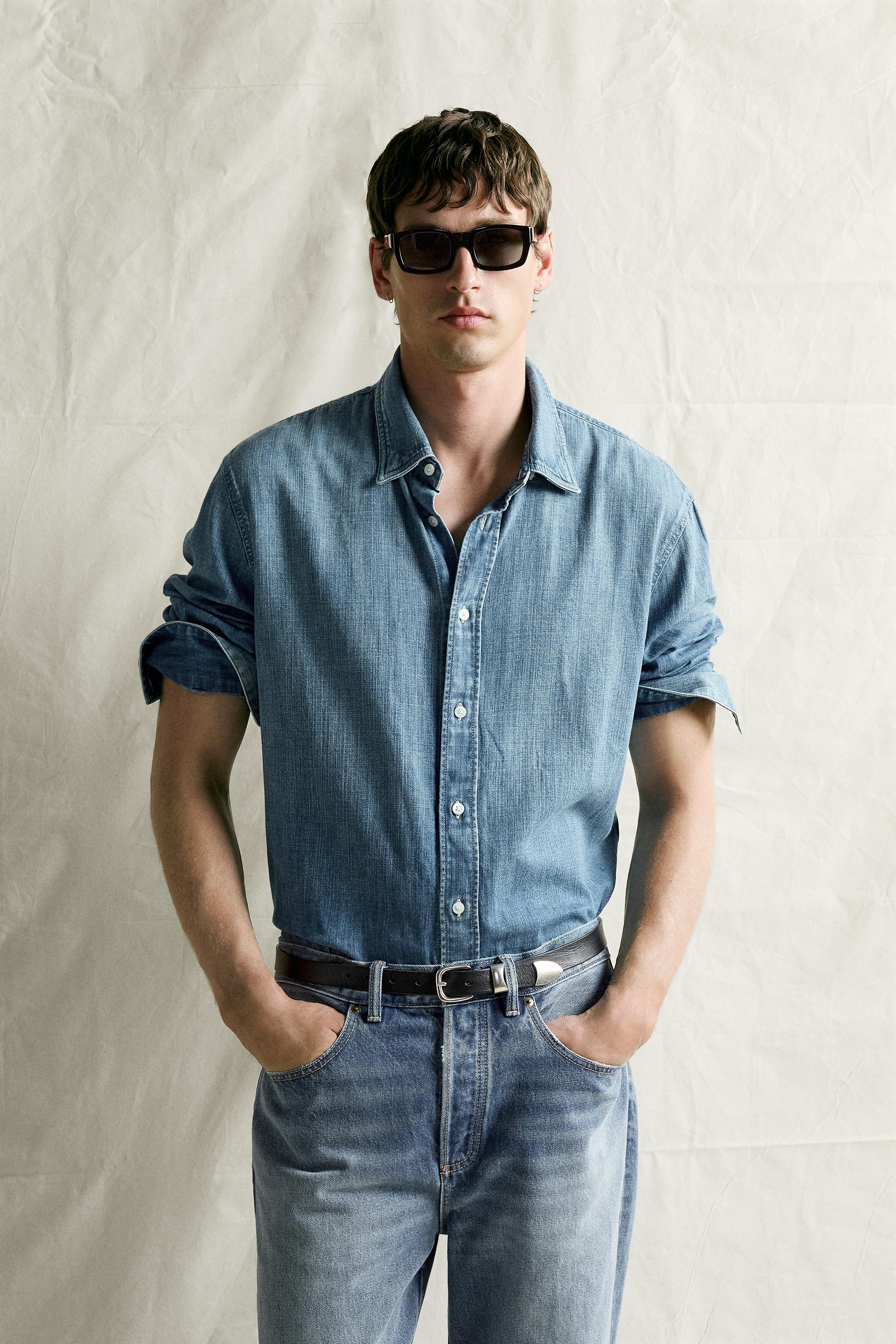 REGULAR FIT DENIM SHIRT — Light blue