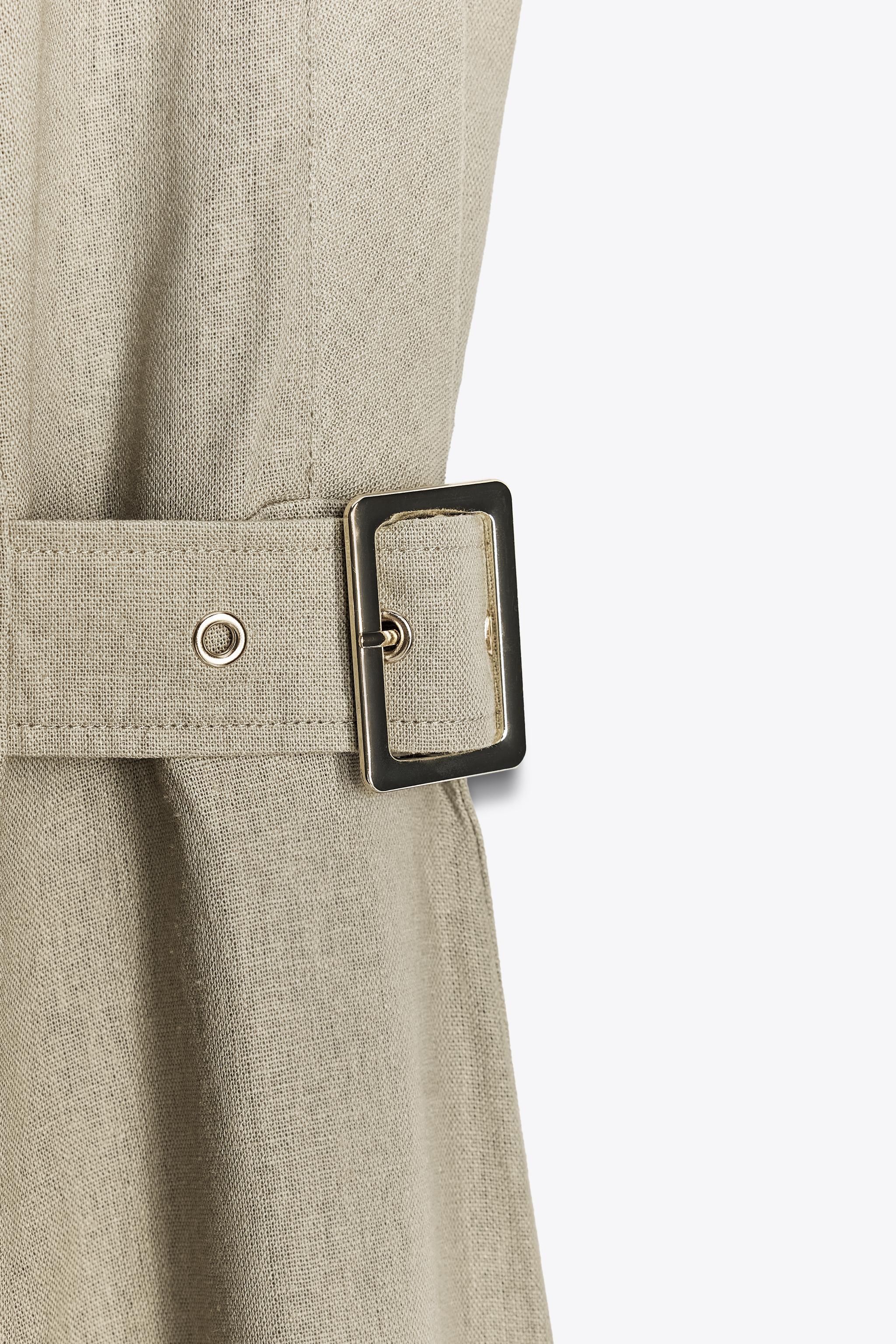 ☆ドイツ発*ZARA*新作*シャツカラーリネンワンピ/LIGHT KHAKI☆ ZARA ザラ フレア ロングシャツワンピース M プリーツ カーキ