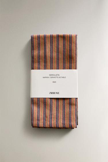 STRIPED SEERSUCKER NAPKINS (PACK OF 2) - Toffee by Zara - Image 4
