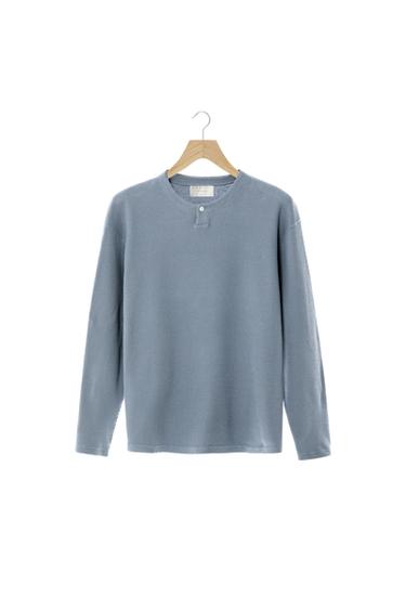 CAMISETA WAFFLE CUELLO PANADERO - Celeste de Zara