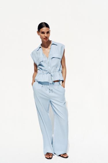 WIDE-LEG TROUSERS WITH ELASTIC WAIST - Light blue by Zara
