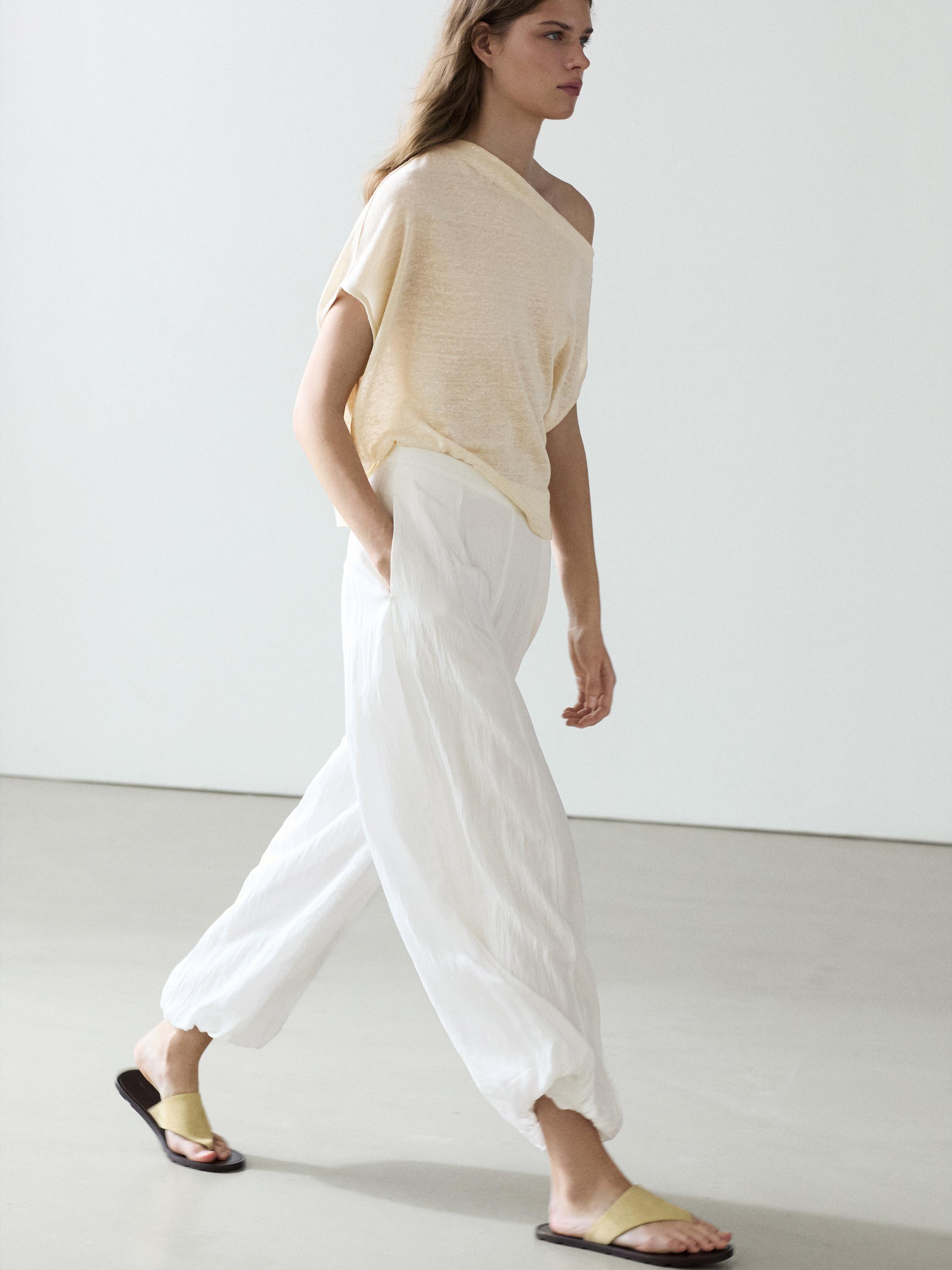 Flowing sarouel trousers with textured detail