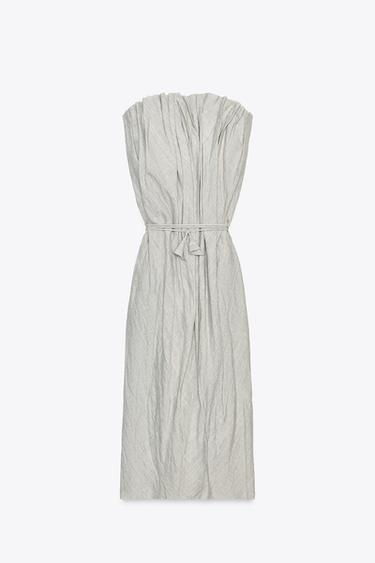 ZW COLLECTION PLEATED LINEN BLEND DRESS - Light grey by Zara - Image 4