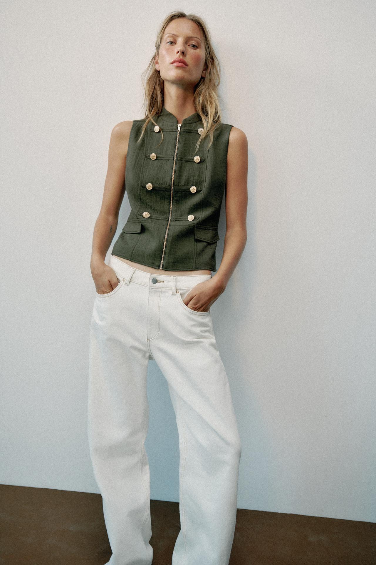 ZIP UP VEST WITH FROG FASTENING — Dark khaki