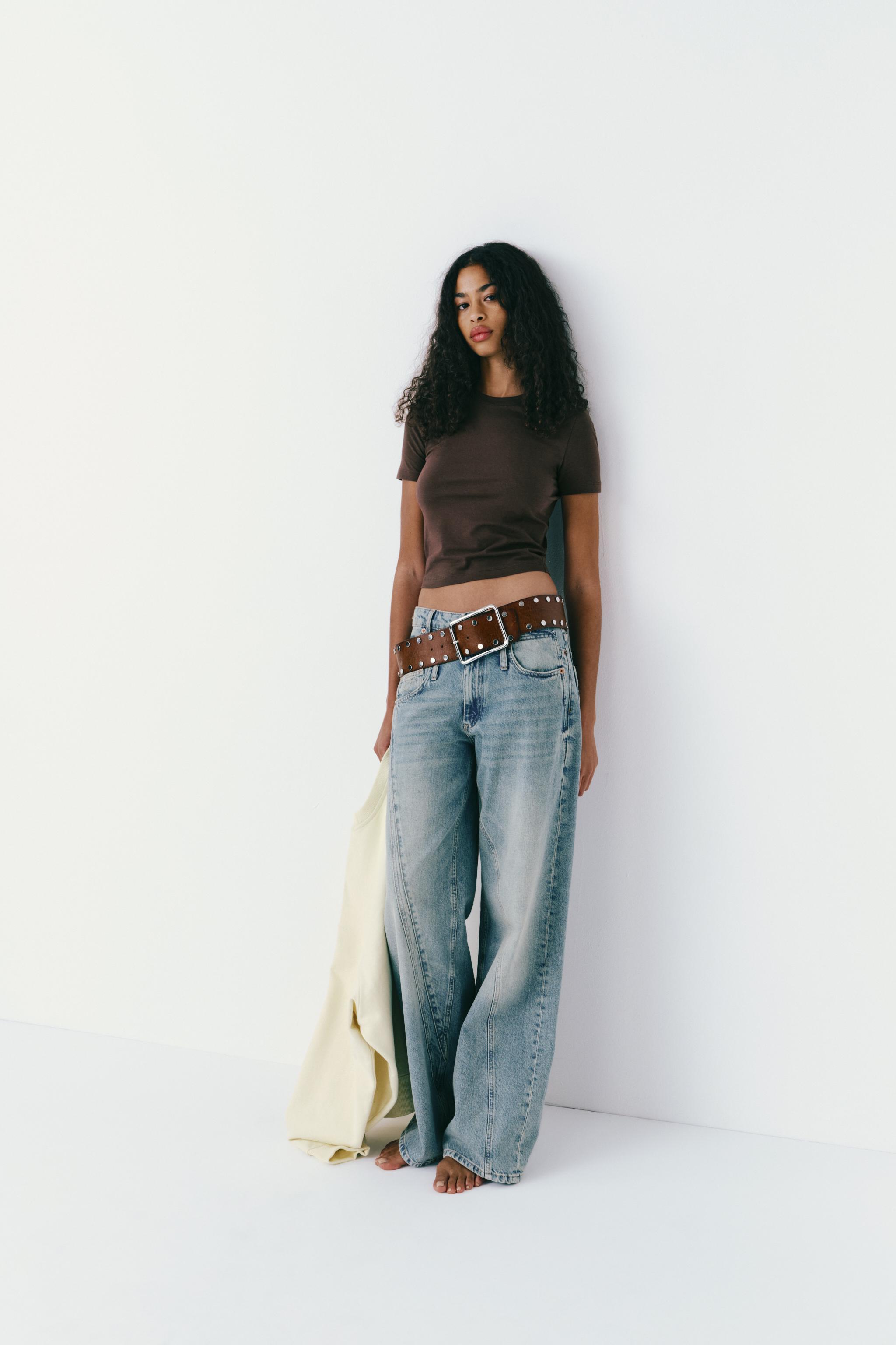 DECONSTRUCTED TRF WIDE LEG JEANS WITH A MID WAIST - Blue