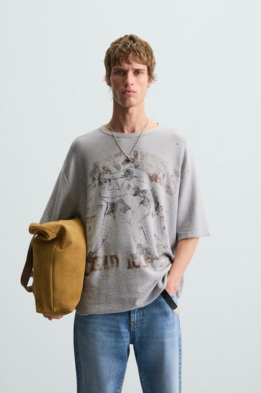 FADED PRINT KNIT T-SHIRT - Pearl grey by Zara