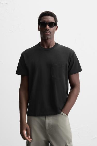 T-SHIRT WITH POCKET - Black by Zara - Image 1