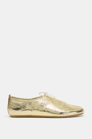 Zara METALLIC EFFECT BOW BALLET FLATS - Golden - Image 0