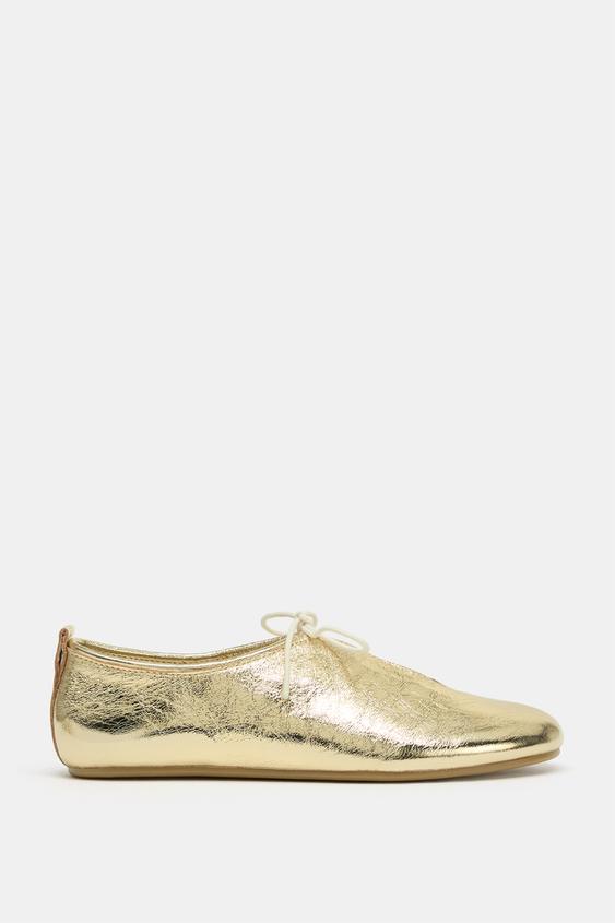 METALLIC EFFECT BOW BALLET FLATS from Zara - $75.90