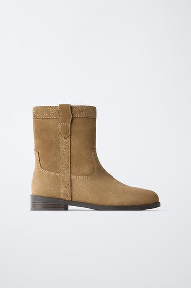 LEATHER ANKLE BOOTS - Brown by Zara