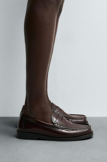 LEATHER PENNY LOAFERS - Burgundy Red by Zara - Image 0