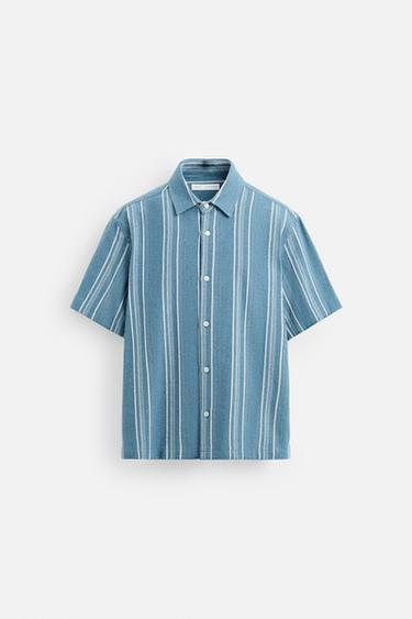 Zara TEXTURED STRIPED SHIRT - Indigo