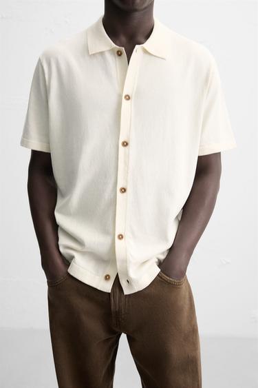 REGULAR FIT KNITTED SHIRT - Ecru by Zara