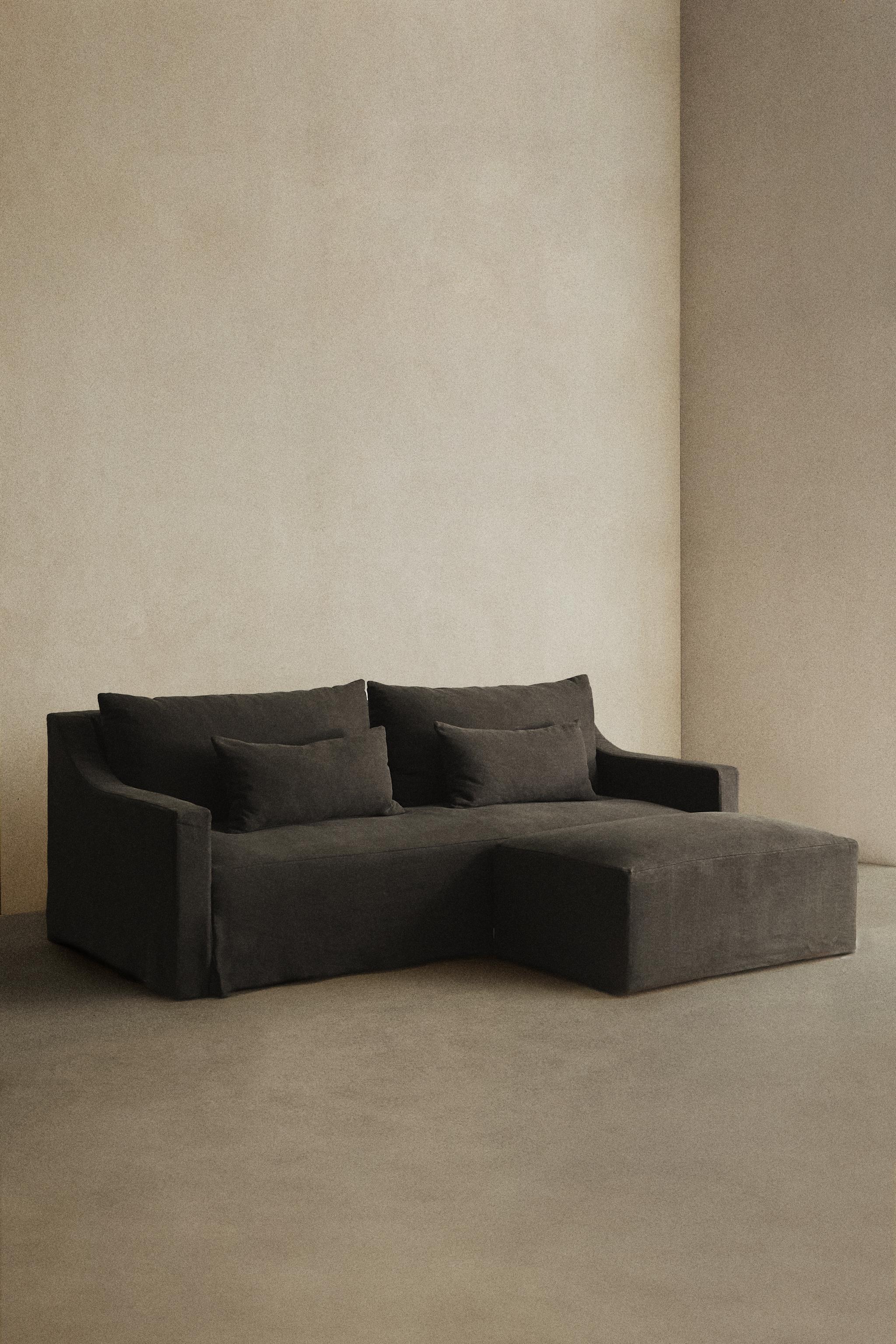 SOFA WITH REMOVABLE WASHED LINEN COVER — Dark grey