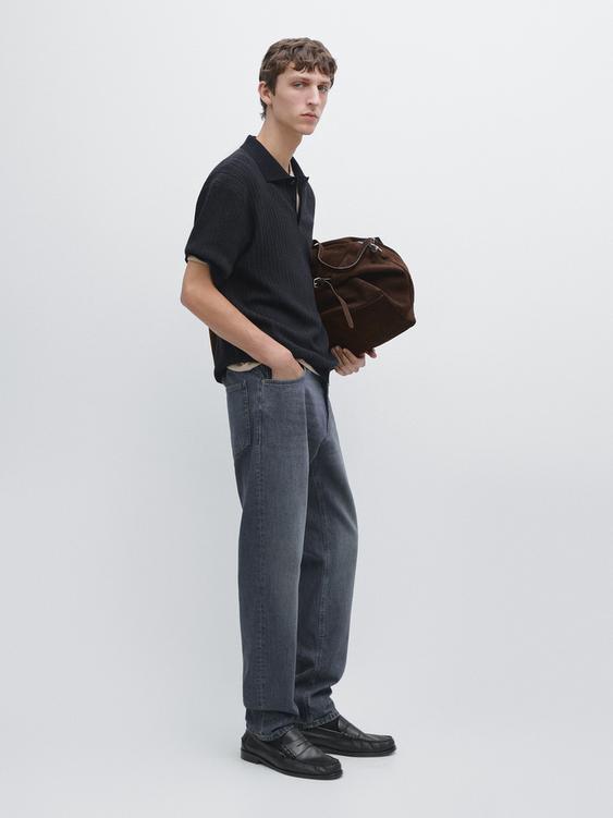 Short sleeve textured knit polo shirt