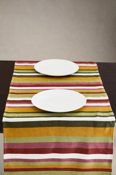 MULTICOLOURED STRIPED COTTON TABLE RUNNER - Green by Zara - Image 1