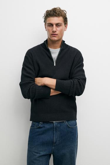 Zara Mock neck knit sweater with zip - Faded navy