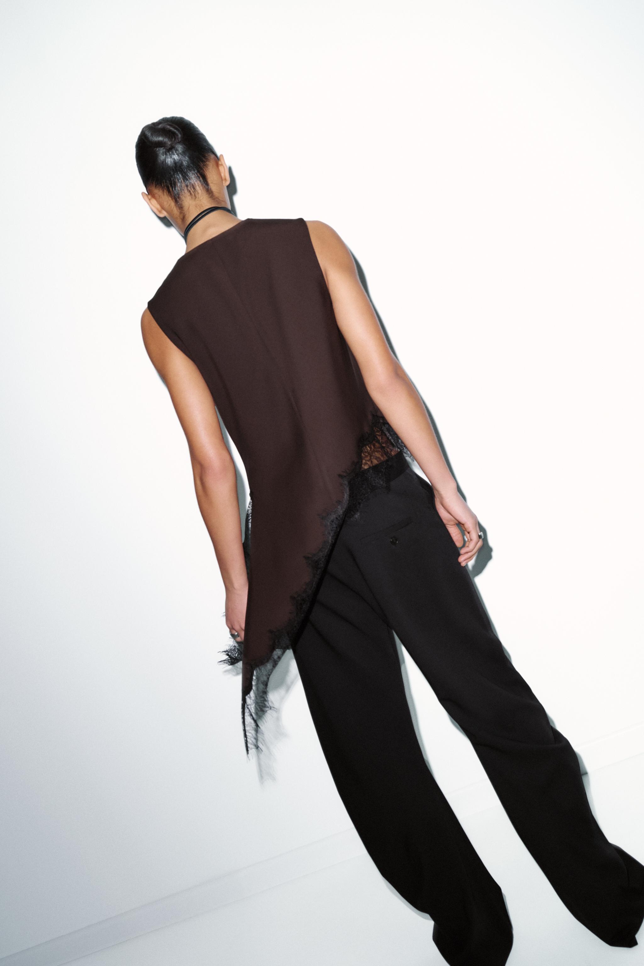 ASYMMETRIC LACE TOP - Brown | ZARA Canada