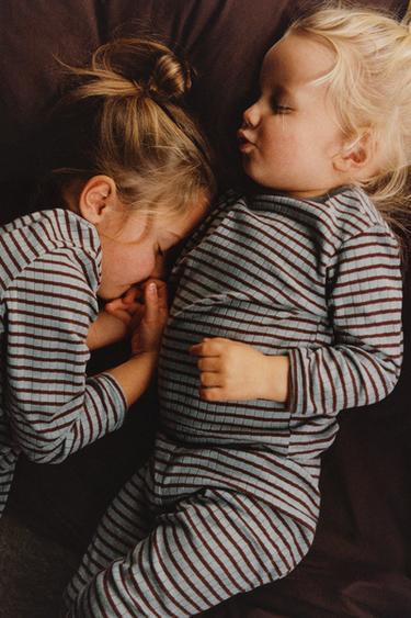 ZARA TIMELESS - STRIPED RIBBED PYJAMAS - Green / Ecru by Zara