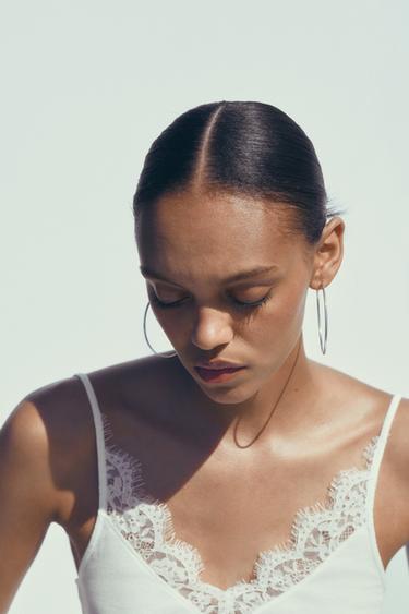 RIBBED LACE-TRIM VEST TOP - Oyster-white by Zara - Image 3