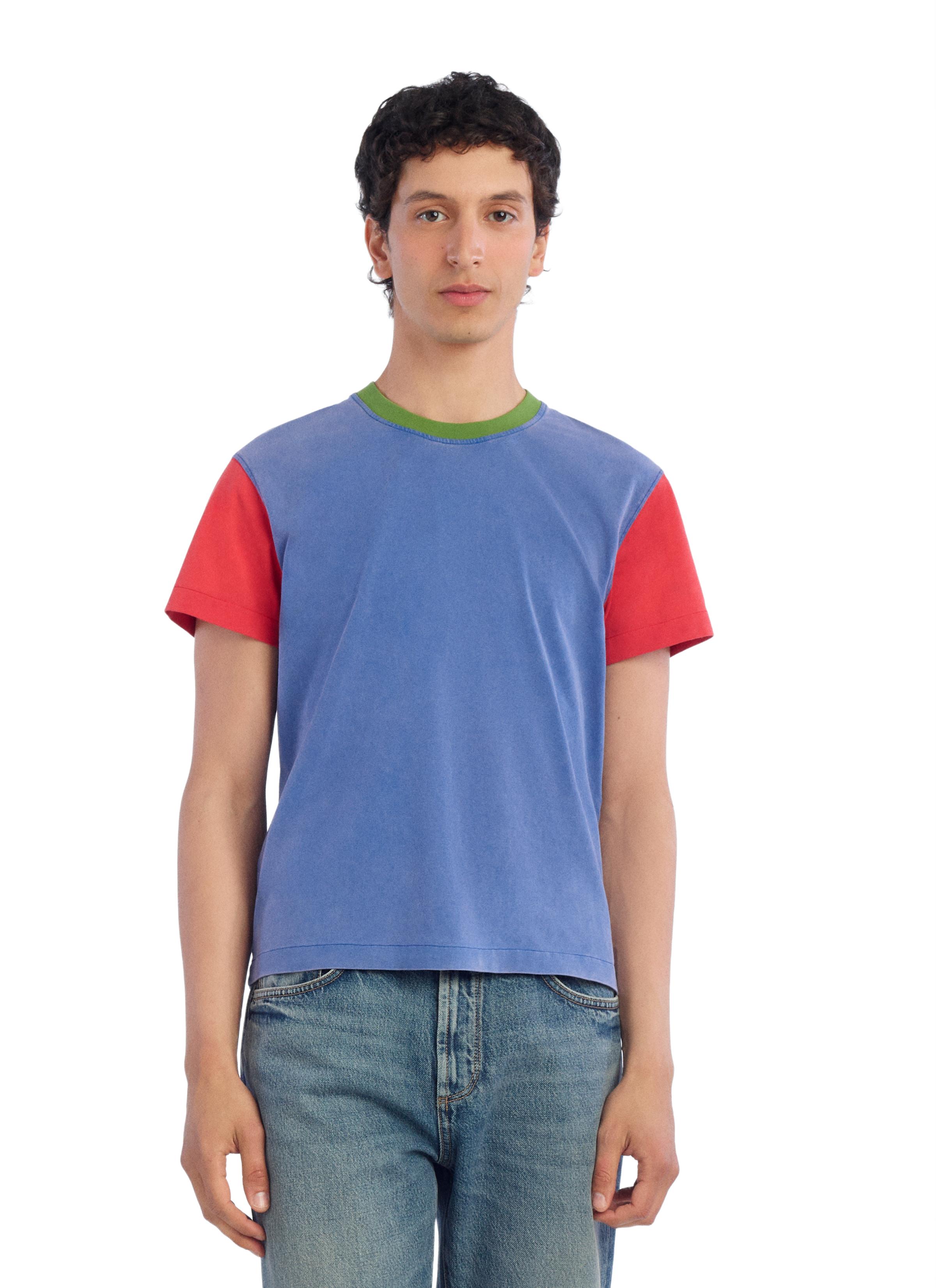 SLIM CROPPED COLOR BLOCK T-SHIRT — Blue