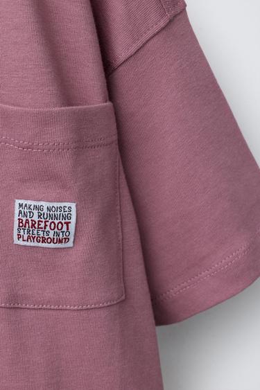 T-SHIRT À POCHE ET ÉTIQUETTE - mauve cassé de Zara - Image 3