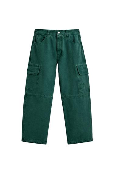 JEANS CARGO STRAIGHT FIT - Verde de Zara