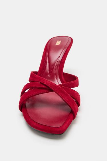 LEATHER HIGH-HEEL SANDALS - Red by Zara