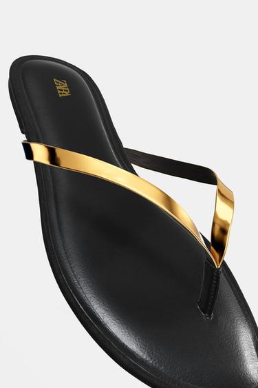 FLAT SANDALS WITH METAL DETAIL - Black by Zara - Image 0