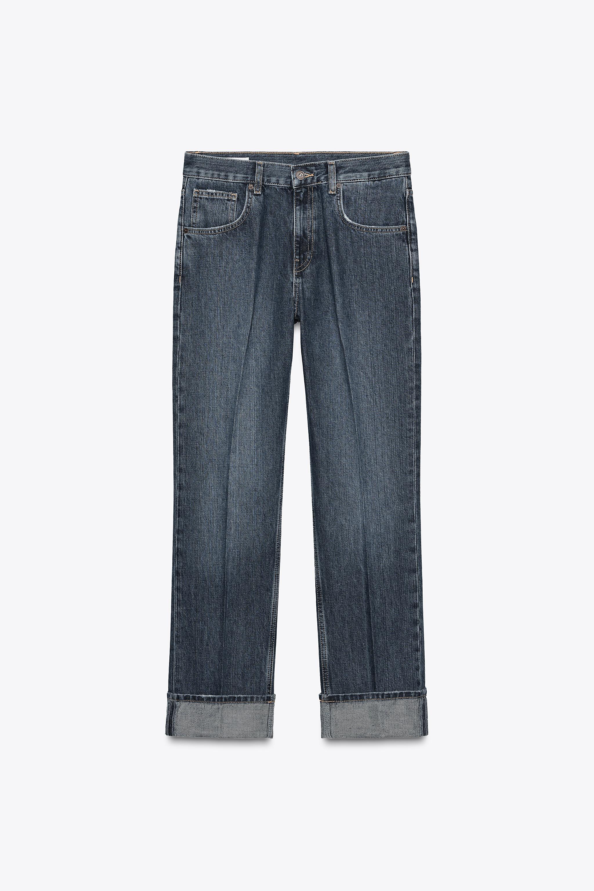 MID-RISE FOLDED STRAIGHT LEG JEANS - Navy blue | ZARA United