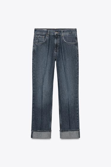 MID-WAIST FOLDED STRAIGHT JEANS - Navy blue by Zara - Image 4