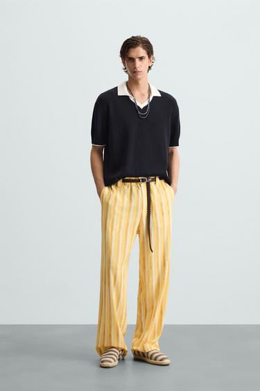 PANTALÓN RAYAS VISCOSA - LINO - Amarillo de Zara - Imagen 0